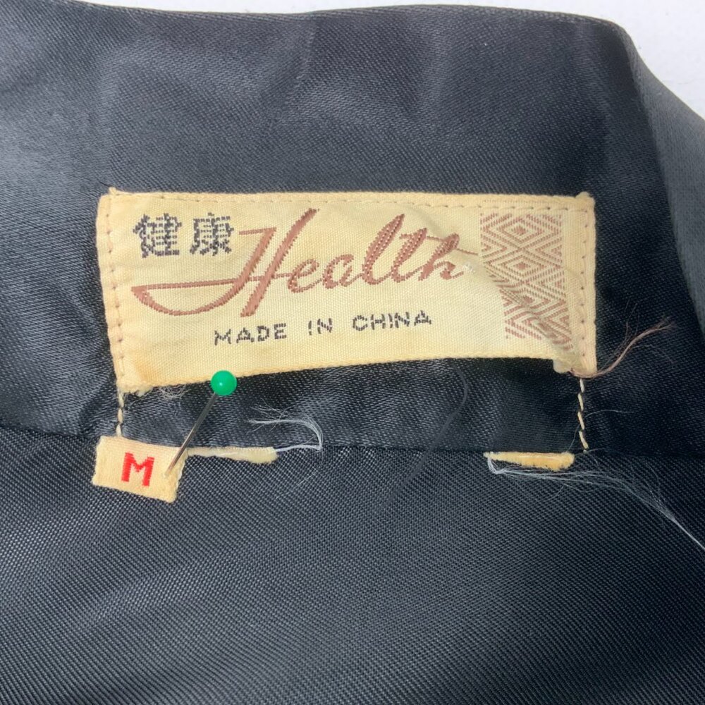 Vintage Longevity Black Satin Rayon Hand Embroidered Kimono Robe Sz M - Picture 4 of 16
